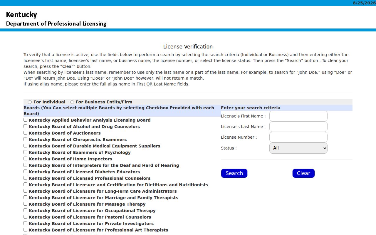 Jeffersontown resident lookup professional license fields