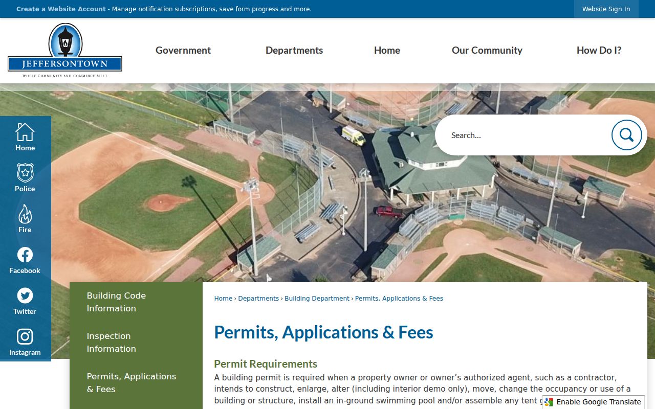 City of Jeffersontown permit and application categories