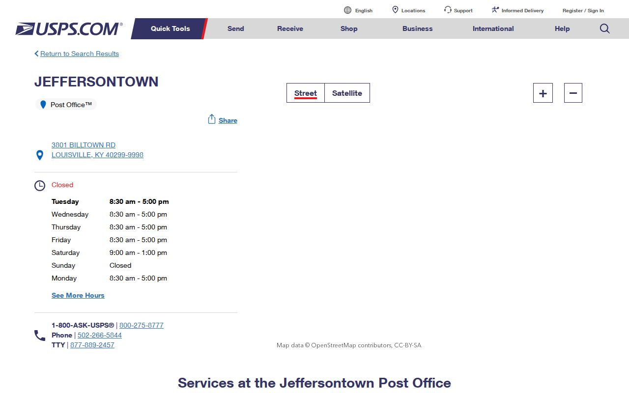 Jeffersontown ZIP code directory image of the local post office listing